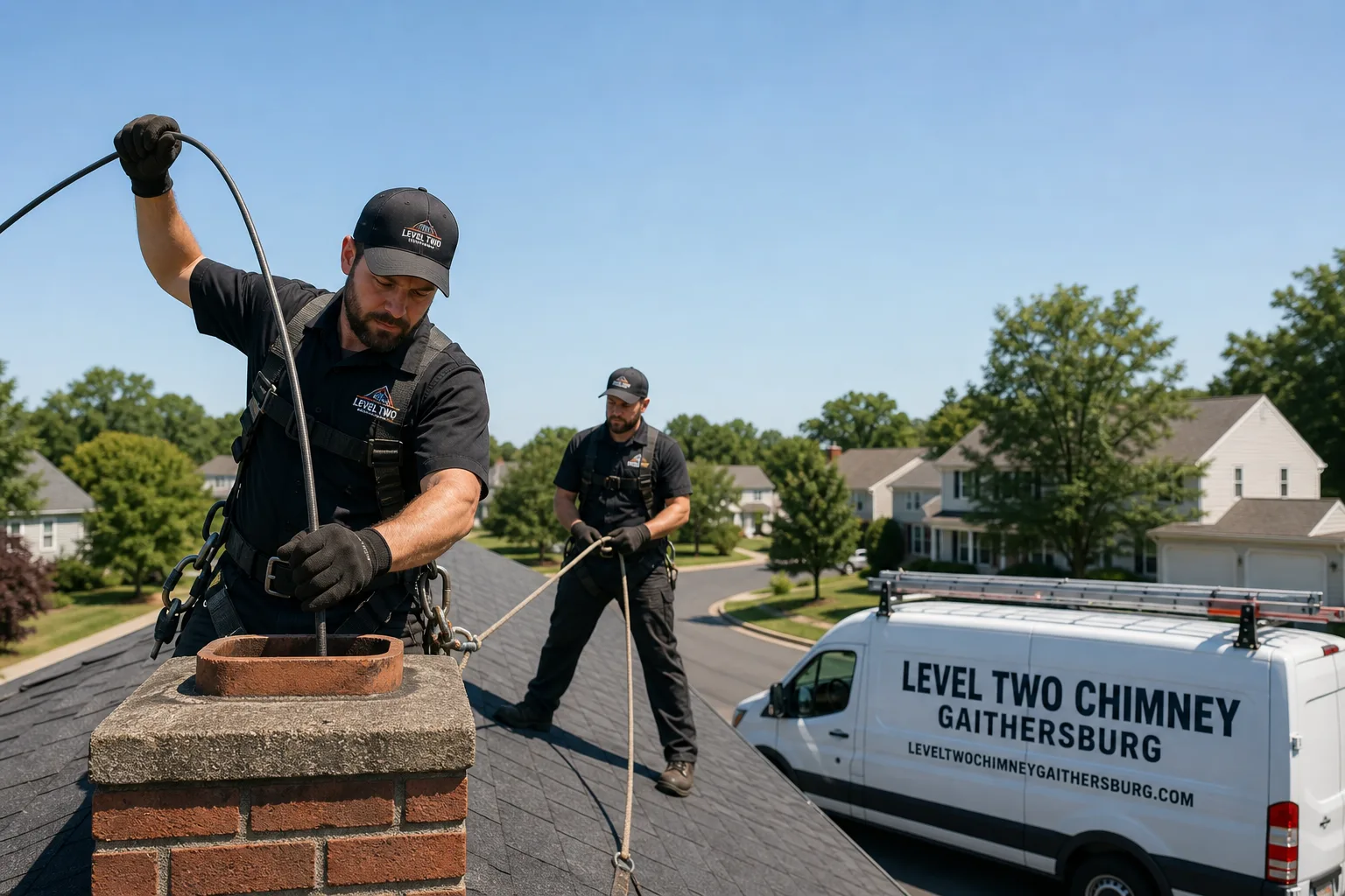 Emberly Chimney Cleaners Gaithersburg chimney cleaning service vehicle and crew in Gaithersburg, MD
